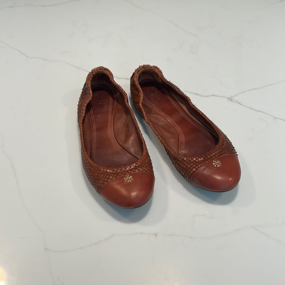 Tory Burch Snakeskin Leather Ballet Flats